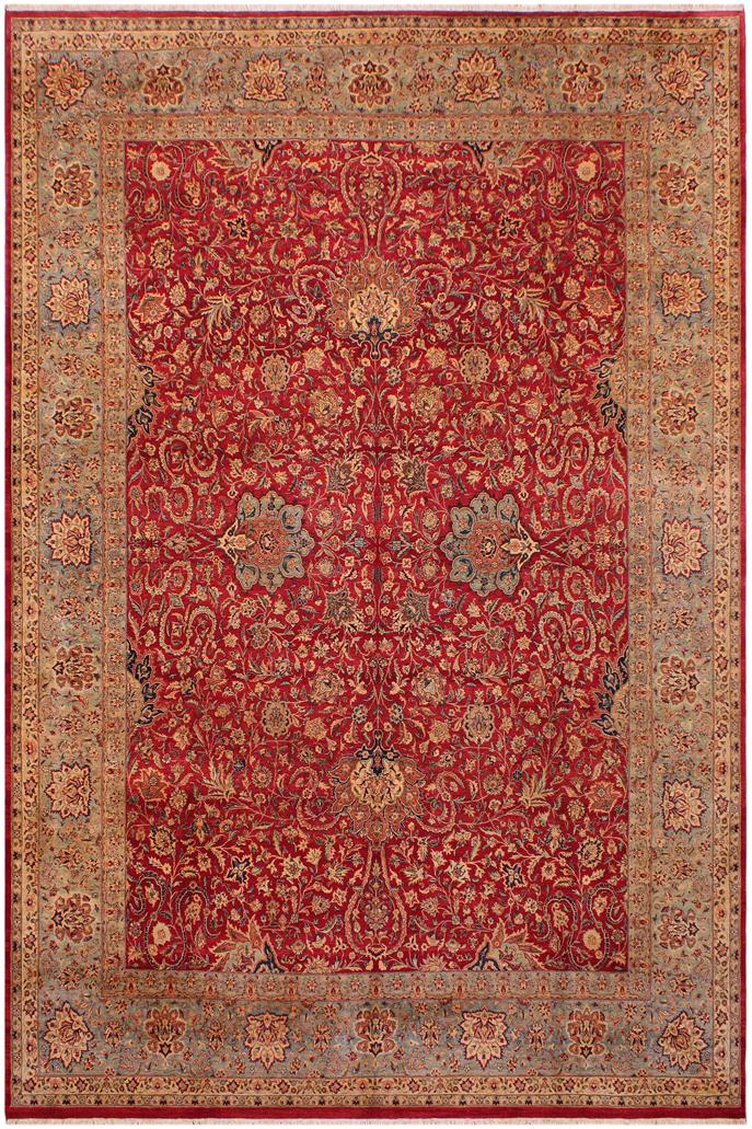 Traditional Agra Baylee Red Lt. Blue Hand Knotted Area rugs 9 x 12