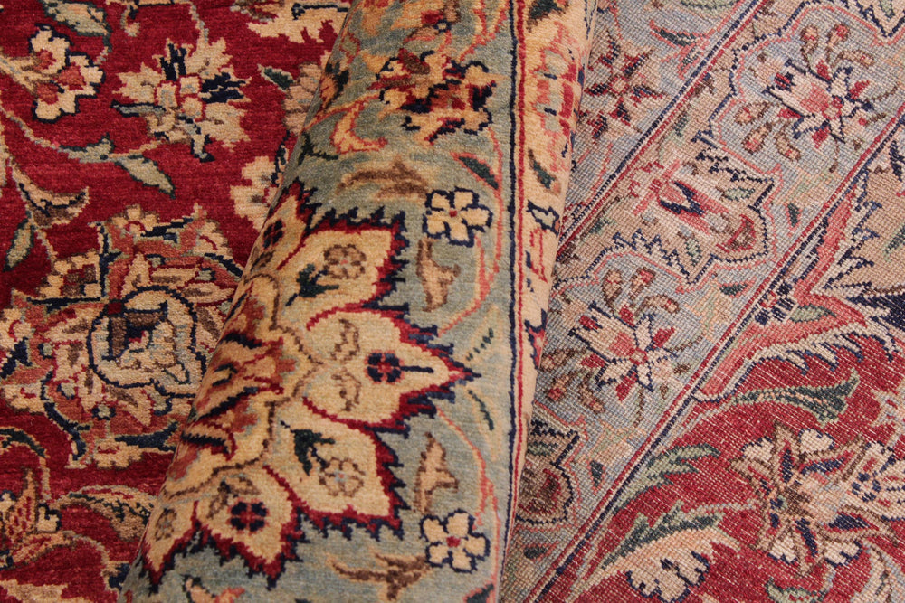 handmade Traditional Agra Red Lt. Blue Hand Knotted RECTANGLE 100% WOOL area rug 9x12