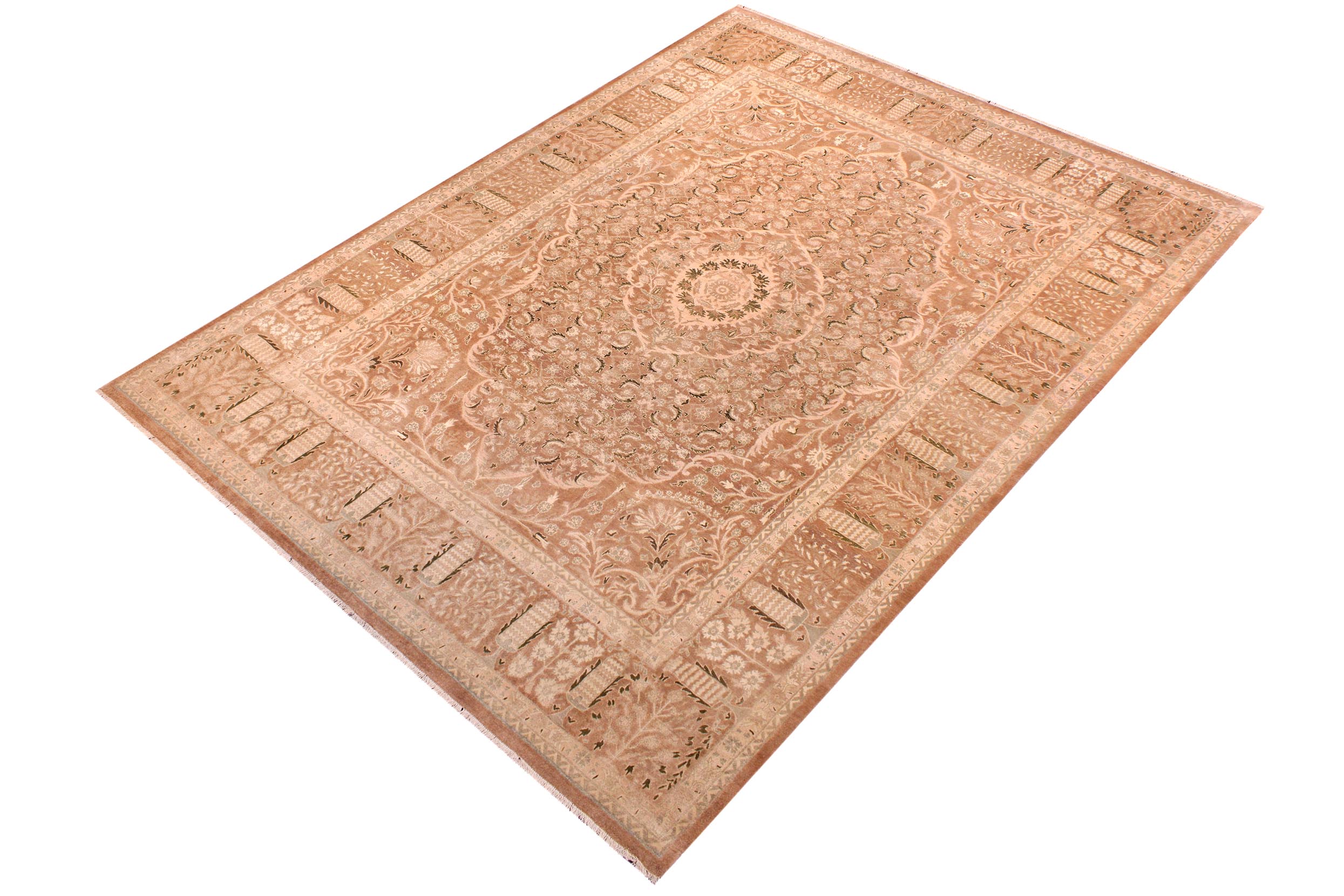 handmade Traditional Tajdar Tan Tan Hand Knotted RECTANGLE 100% WOOL area rug 9x12