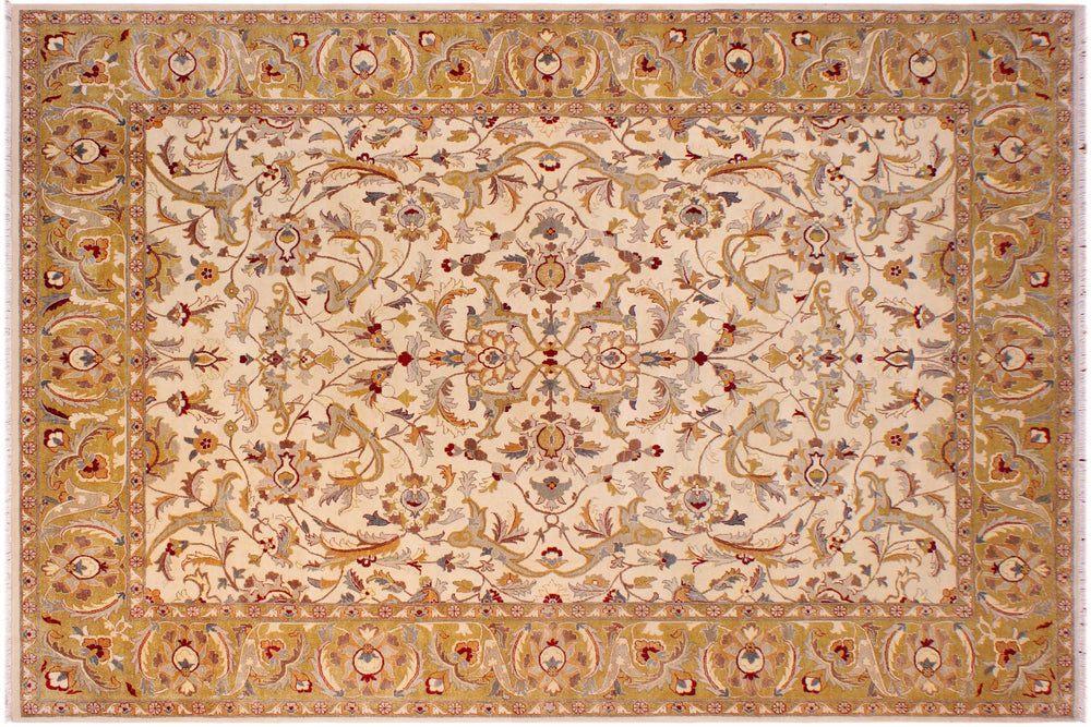 handmade Traditional  Ivory Lt. Green Hand Knotted RECTANGLE 100% WOOL area rug 9' x 12'
