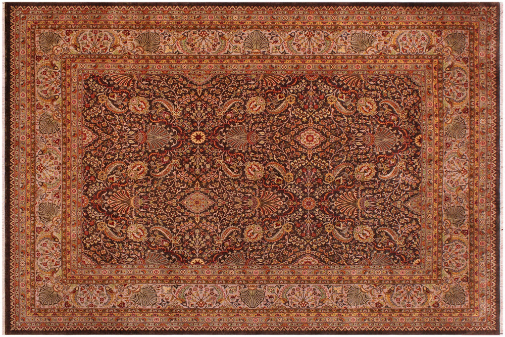 handmade Traditional  Chocolate Lt. Gray Hand Knotted RECTANGLE 100% WOOL area rug 9' x 12'