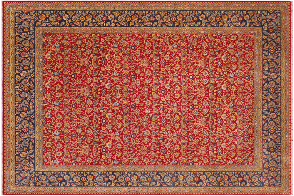handmade Transitional  Red Blue Hand Knotted RECTANGLE 100% WOOL area rug 9' x 12'
