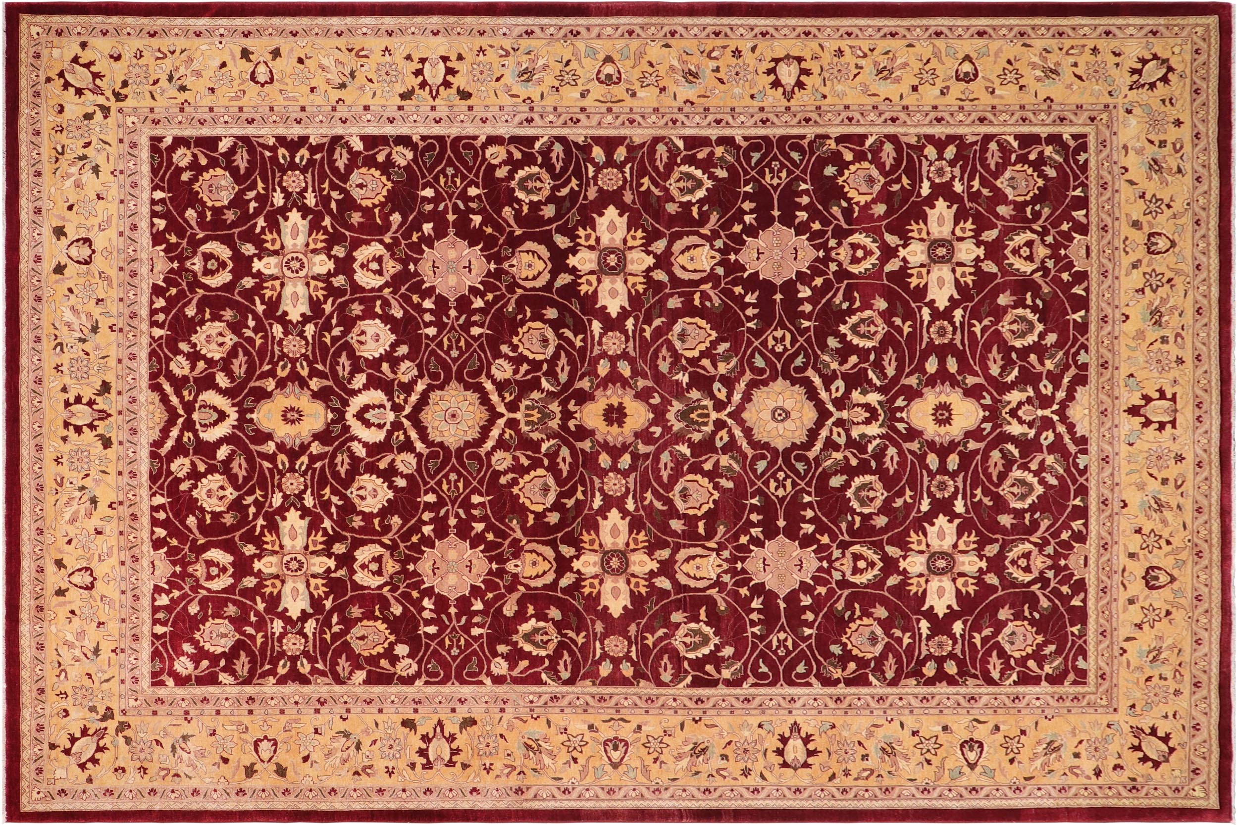 handmade Traditional Agra Red Gold Hand Knotted RECTANGLE 100% WOOL area rug 10' x 14'