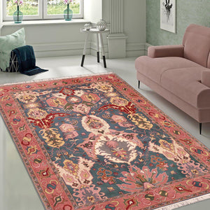 handmade Traditional Kafkaz Blue Pink Hand Knotted RECTANGLE 100% WOOL area rug 8' x 10'