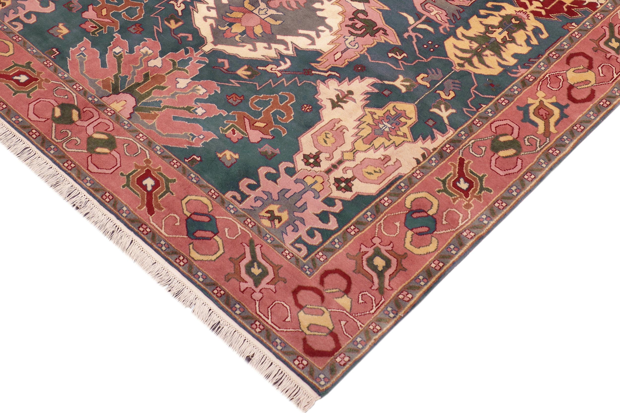 handmade Traditional Kafkaz Blue Pink Hand Knotted RECTANGLE 100% WOOL area rug 8' x 10'
