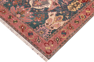 handmade Traditional Kafkaz Blue Pink Hand Knotted RECTANGLE 100% WOOL area rug 8' x 10'