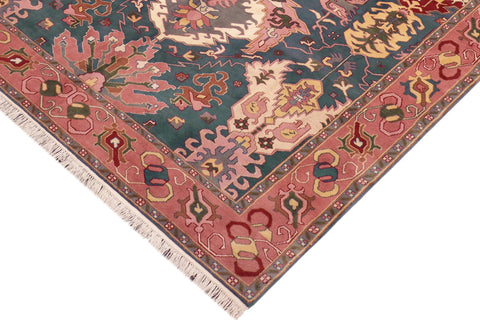 handmade Traditional Kafkaz Blue Pink Hand Knotted RECTANGLE 100% WOOL area rug 8' x 10'