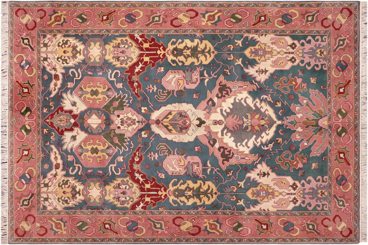 8x10 hand knotted Ziegler wool rug in blue and pink - Classic Ziegler Diezel