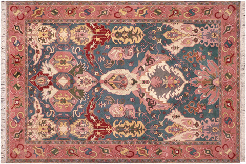 handmade Traditional Kafkaz Blue Pink Hand Knotted RECTANGLE 100% WOOL area rug 8' x 10'