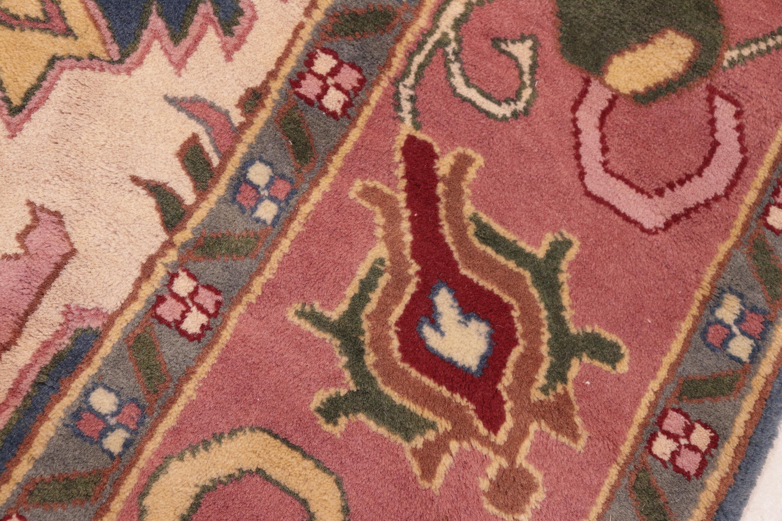 handmade Traditional Kafkaz Blue Pink Hand Knotted RECTANGLE 100% WOOL area rug 8' x 10'