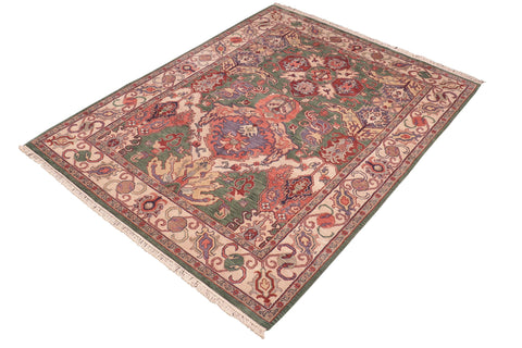 handmade Traditional Kafkaz Green Ivory Hand Knotted RECTANGLE 100% WOOL area rug 8' x 10'