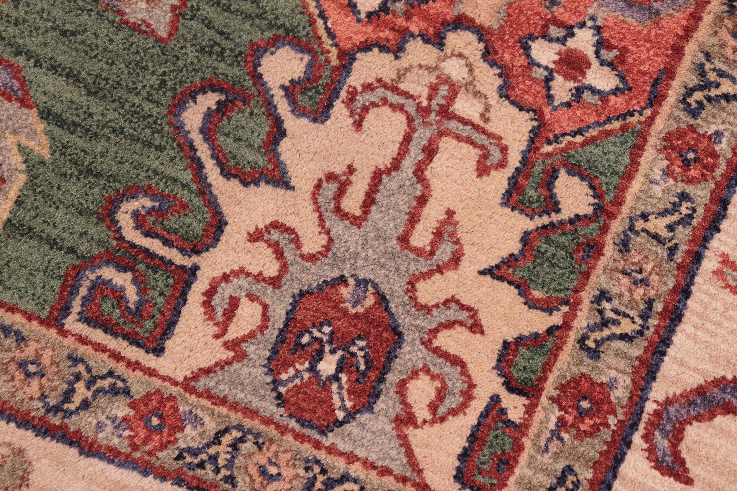 handmade Traditional Kafkaz Green Ivory Hand Knotted RECTANGLE 100% WOOL area rug 8' x 10'
