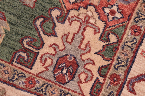 handmade Traditional Kafkaz Green Ivory Hand Knotted RECTANGLE 100% WOOL area rug 8' x 10'