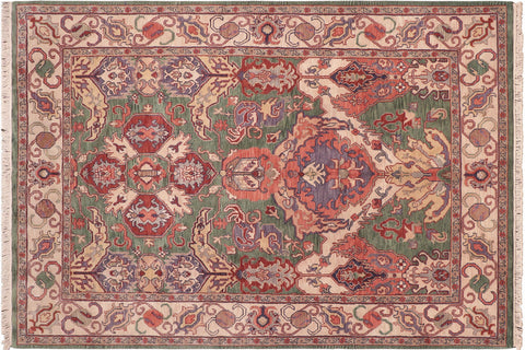 handmade Traditional Kafkaz Green Ivory Hand Knotted RECTANGLE 100% WOOL area rug 8' x 10'