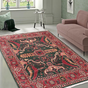handmade Traditional Loose Weave Green Rust Hand Knotted RECTANGLE 100% WOOL area rug 8' x 10'
