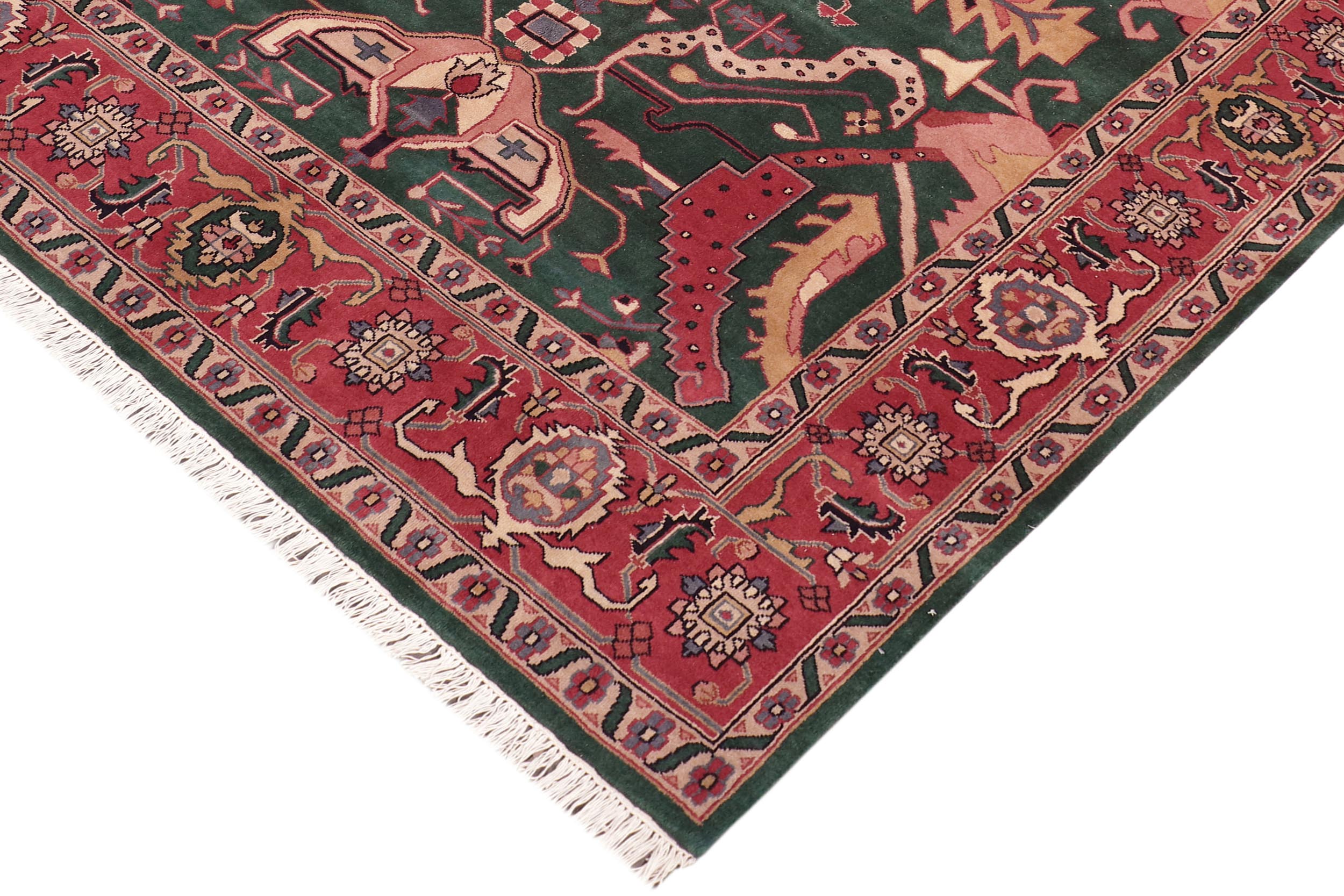 handmade Traditional Loose Weave Green Rust Hand Knotted RECTANGLE 100% WOOL area rug 8' x 10'