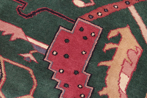 handmade Traditional Loose Weave Green Rust Hand Knotted RECTANGLE 100% WOOL area rug 8' x 10'