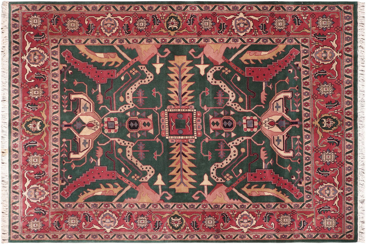 8x10 hand knotted Ziegler wool rug in green and rust - Chic Ziegler James