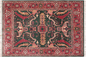 8x10 hand knotted Ziegler wool rug in green and rust - Chic Ziegler James
