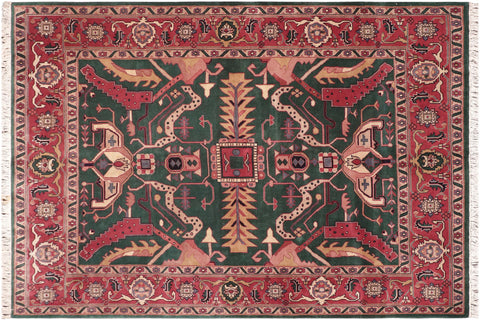 handmade Traditional Loose Weave Green Rust Hand Knotted RECTANGLE 100% WOOL area rug 8' x 10'