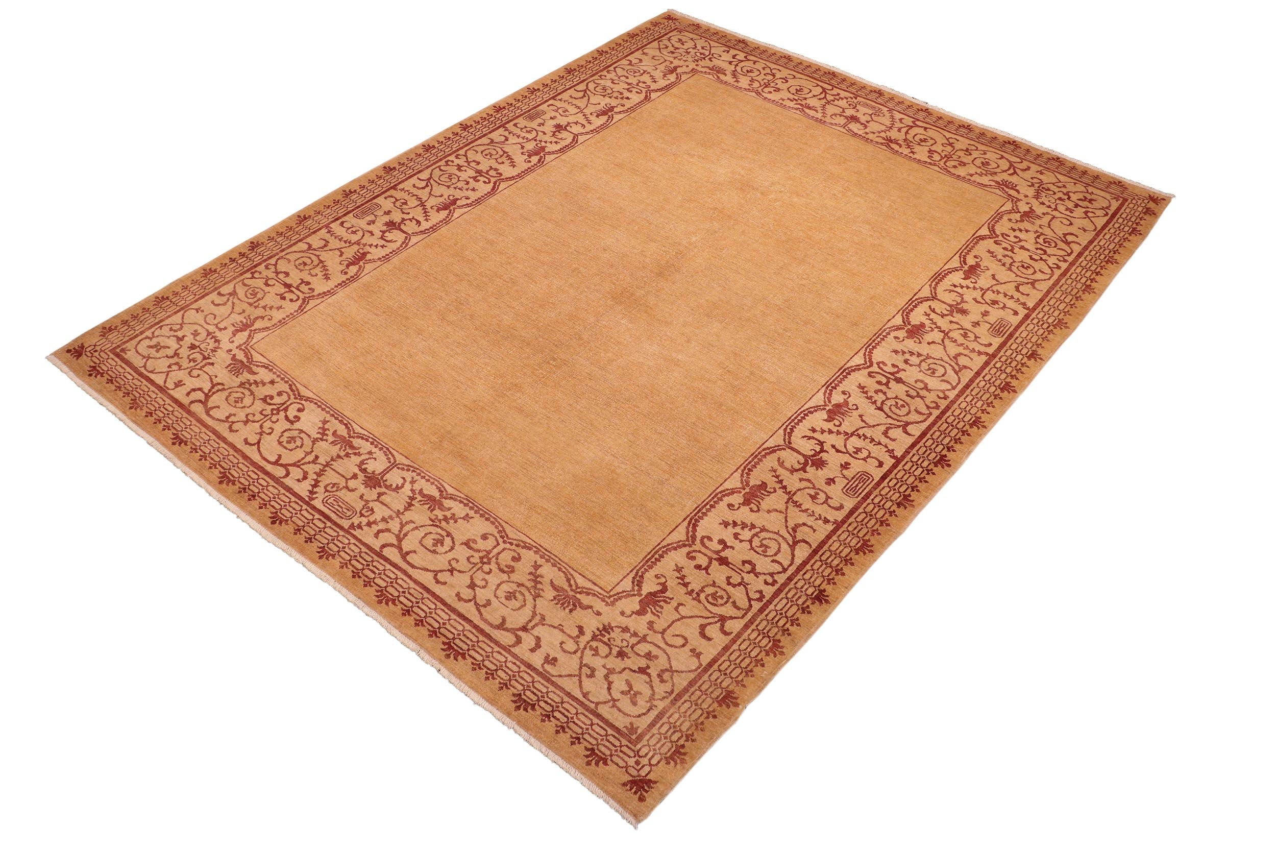 handmade Modern Kafkaz Green Ivory Hand Knotted RECTANGLE 100% WOOL area rug 9' x 10'