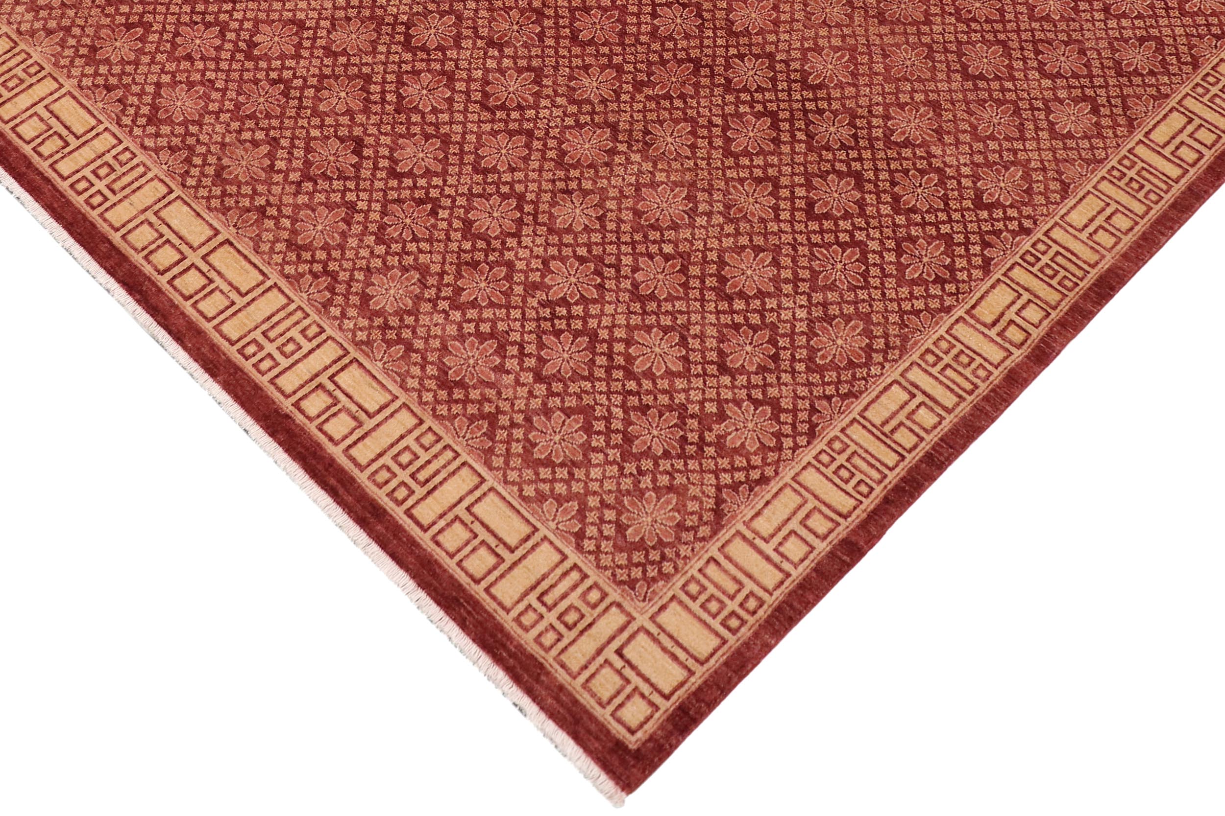 handmade Modern Kafkaz Red Gold Hand Knotted RECTANGLE 100% WOOL area rug 9' x 12'