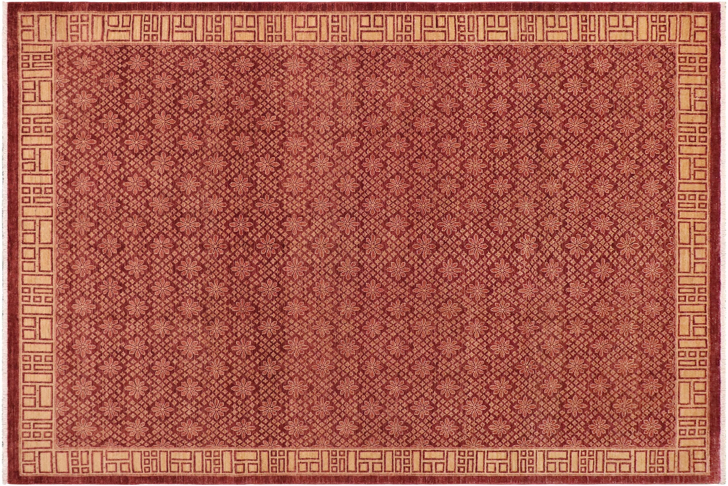 handmade Modern Kafkaz Red Gold Hand Knotted RECTANGLE 100% WOOL area rug 9' x 12'