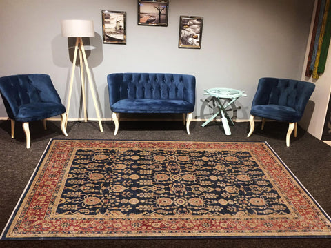 handmade Transitional Kafkaz Blue Red Hand Knotted RECTANGLE 100% WOOL area rug 9' x 12'