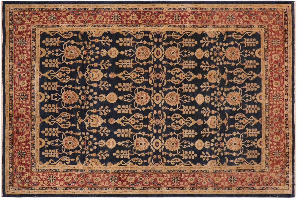handmade Transitional Kafkaz Blue Red Hand Knotted RECTANGLE 100% WOOL area rug 9' x 12'