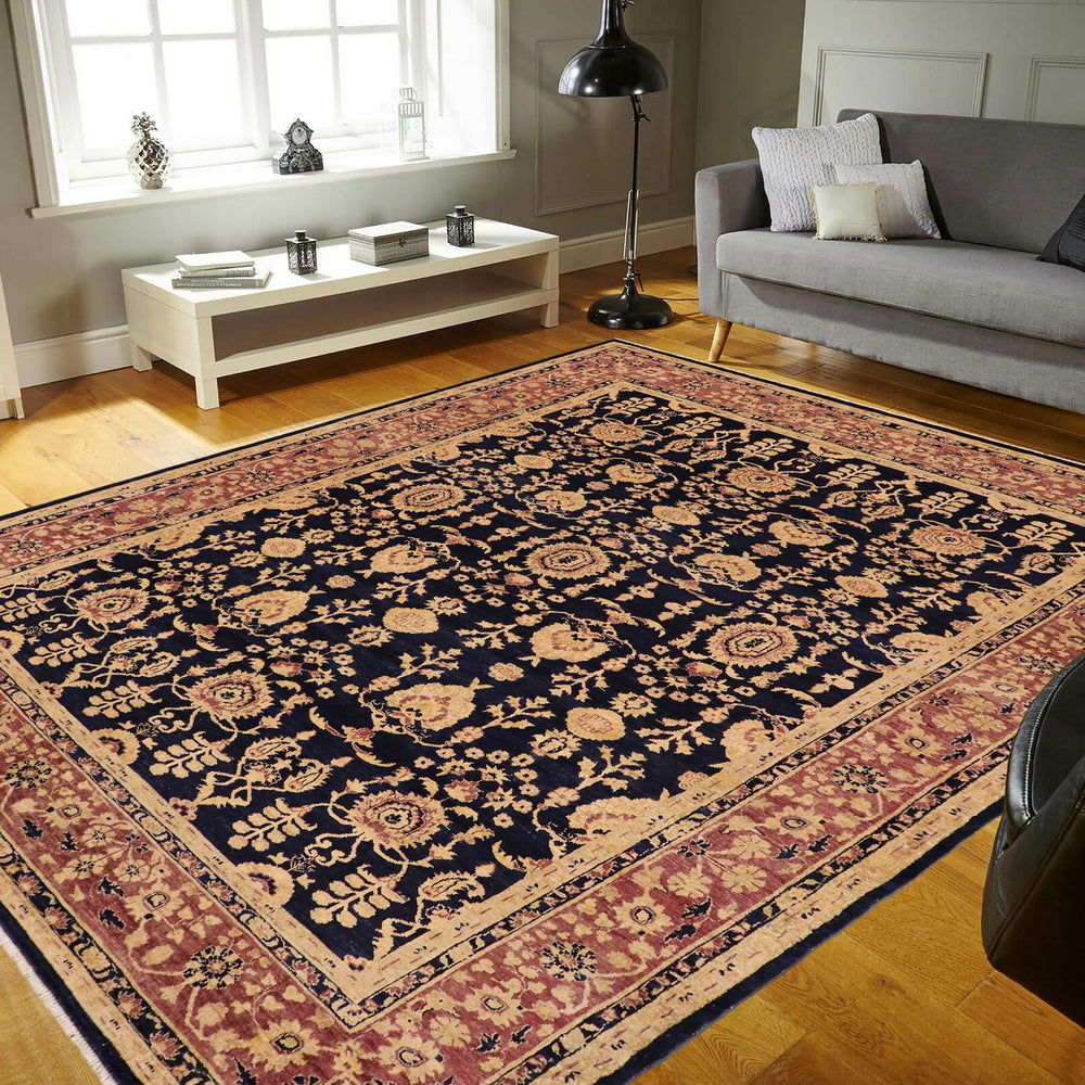 handmade Transitional Kafkaz Blue Brown Hand Knotted RECTANGLE 100% WOOL area rug 9' x 12'