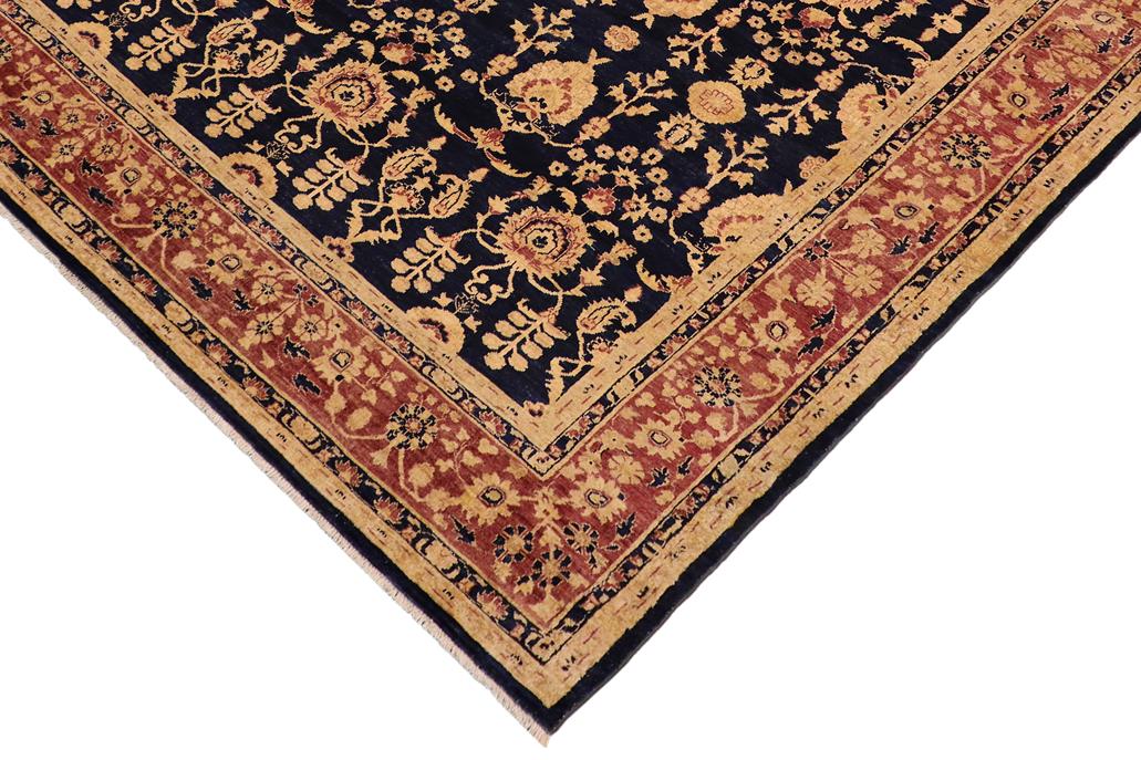 handmade Traditional Kafkaz Blue Brown Hand Knotted RECTANGLE 100% WOOL area rug 9 x 12