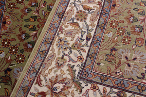handmade Traditional Hereke Green Ivory Hand Knotted RECTANGLE WOOL&SILK area rug 4' x 6'