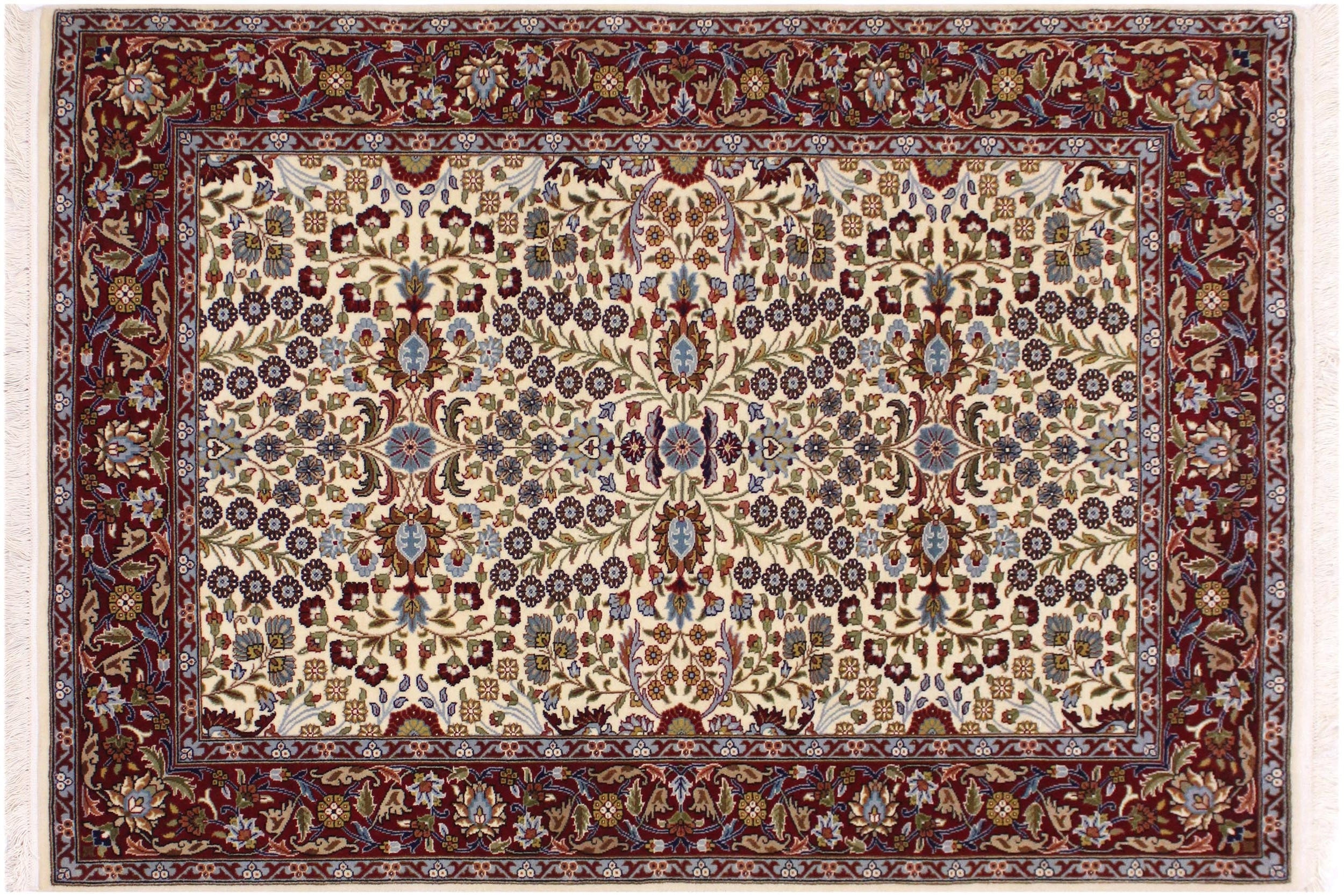 handmade Traditional Hereke Ivory Red Hand Knotted RECTANGLE WOOL&SILK area rug 4' x 6'