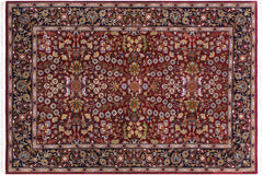 handmade Traditional Hereke Red Blue Hand Knotted RECTANGLE WOOL&SILK area rug 4' x 6'
