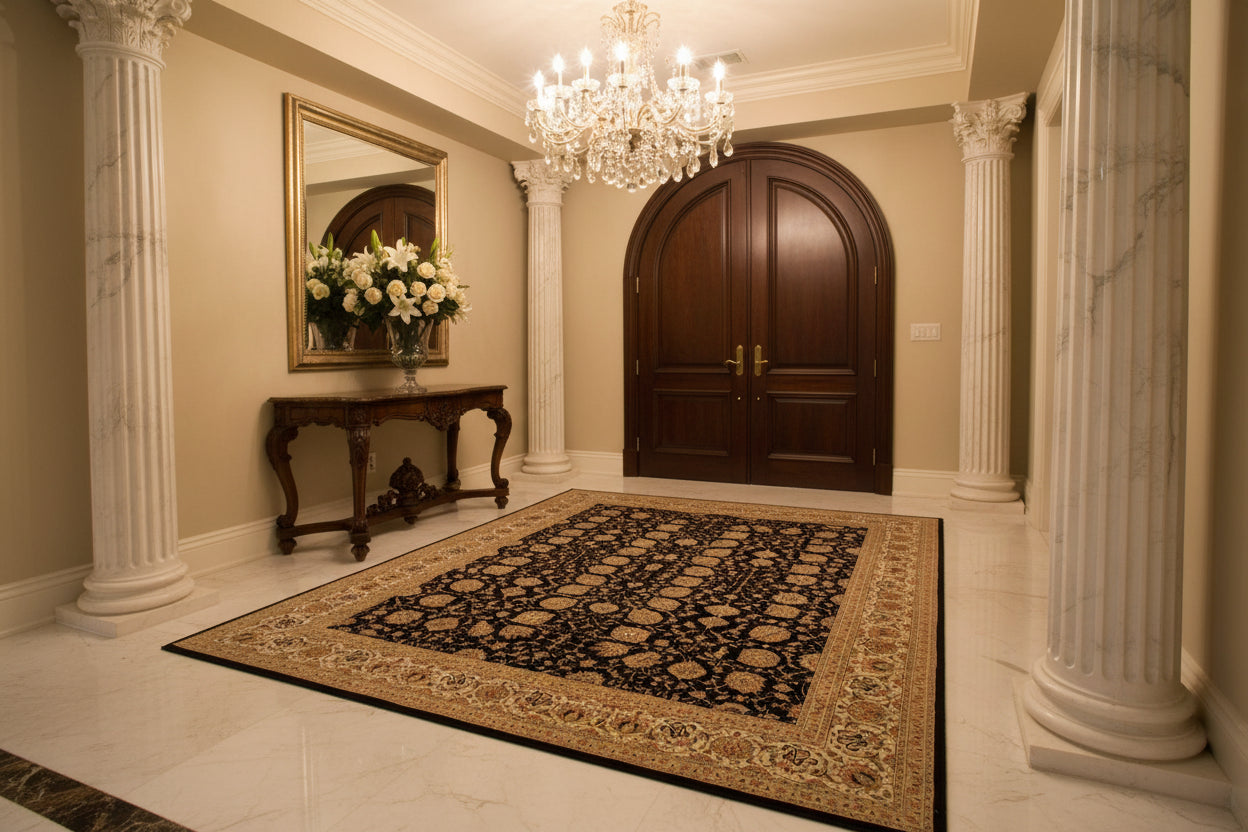 handmade Transitional  Black Ivory Hand Knotted RECTANGLE WOOL&SILK area rug 10x14