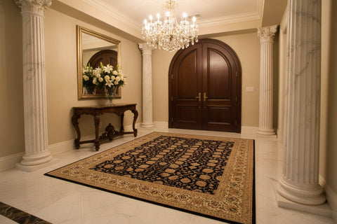 handmade Transitional  Black Ivory Hand Knotted RECTANGLE WOOL&SILK area rug 10x14