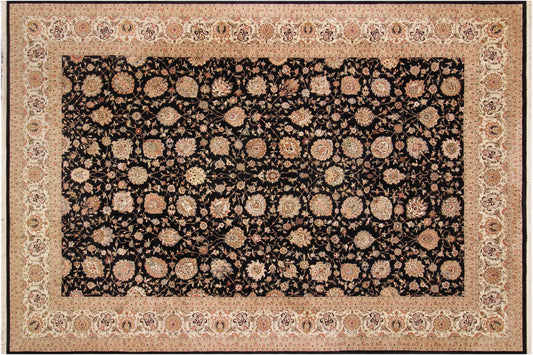 handmade Transitional  Black Ivory Hand Knotted RECTANGLE WOOL&SILK area rug 10x14