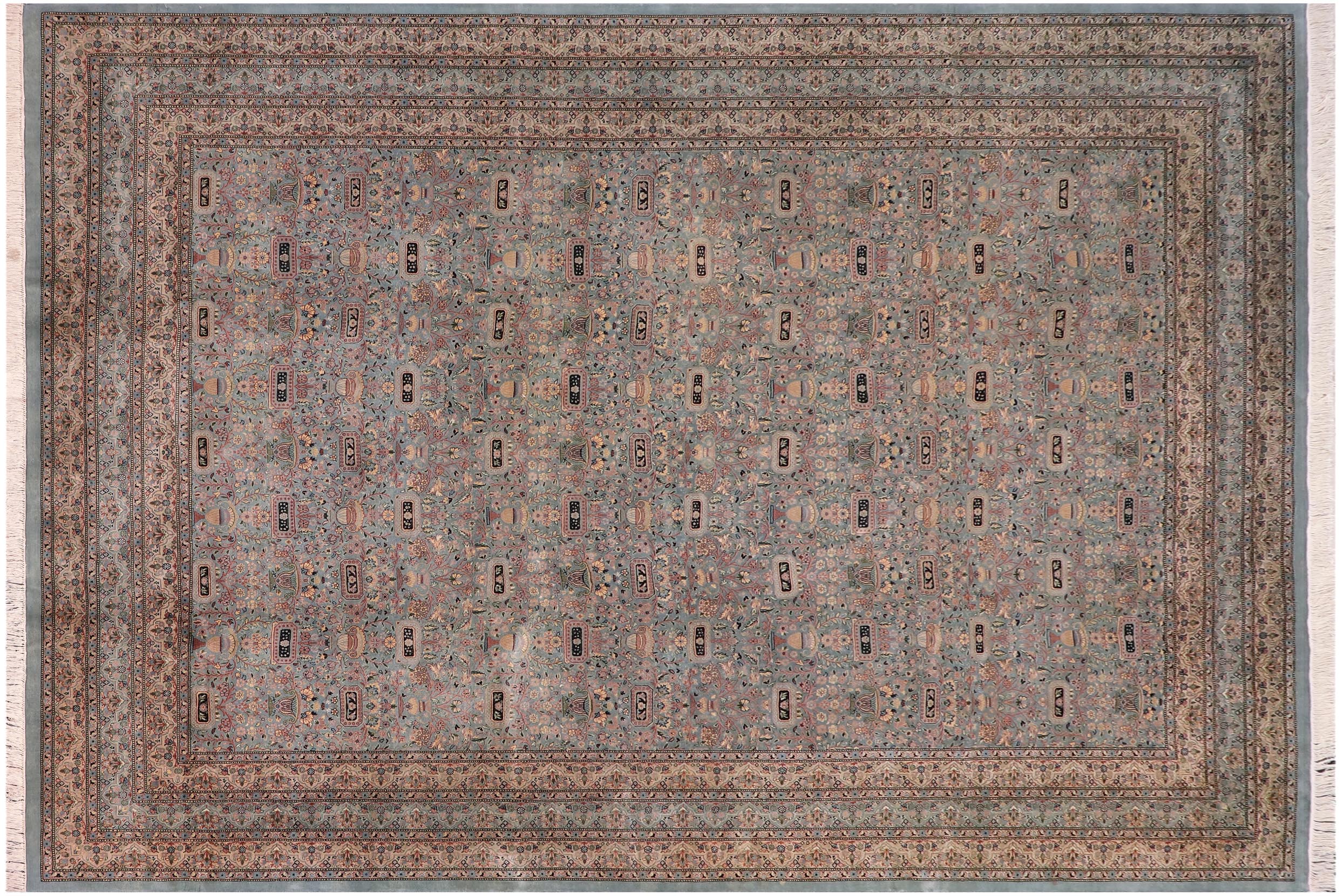 handmade Transitional Razia Lt. Green Lt. Green Hand Knotted RECTANGLE 100% WOOL area rug 10x14