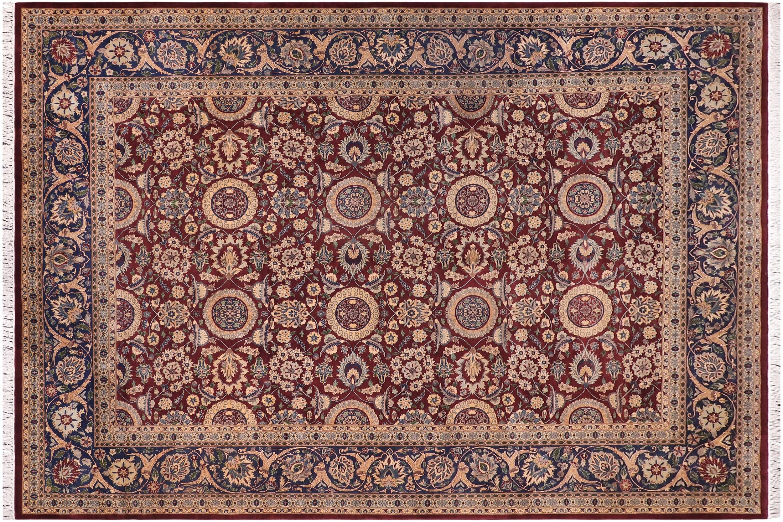 handmade Transitional Agra Tabriz Aubergine Blue Hand Knotted RECTANGLE 100% WOOL area rug 9x13