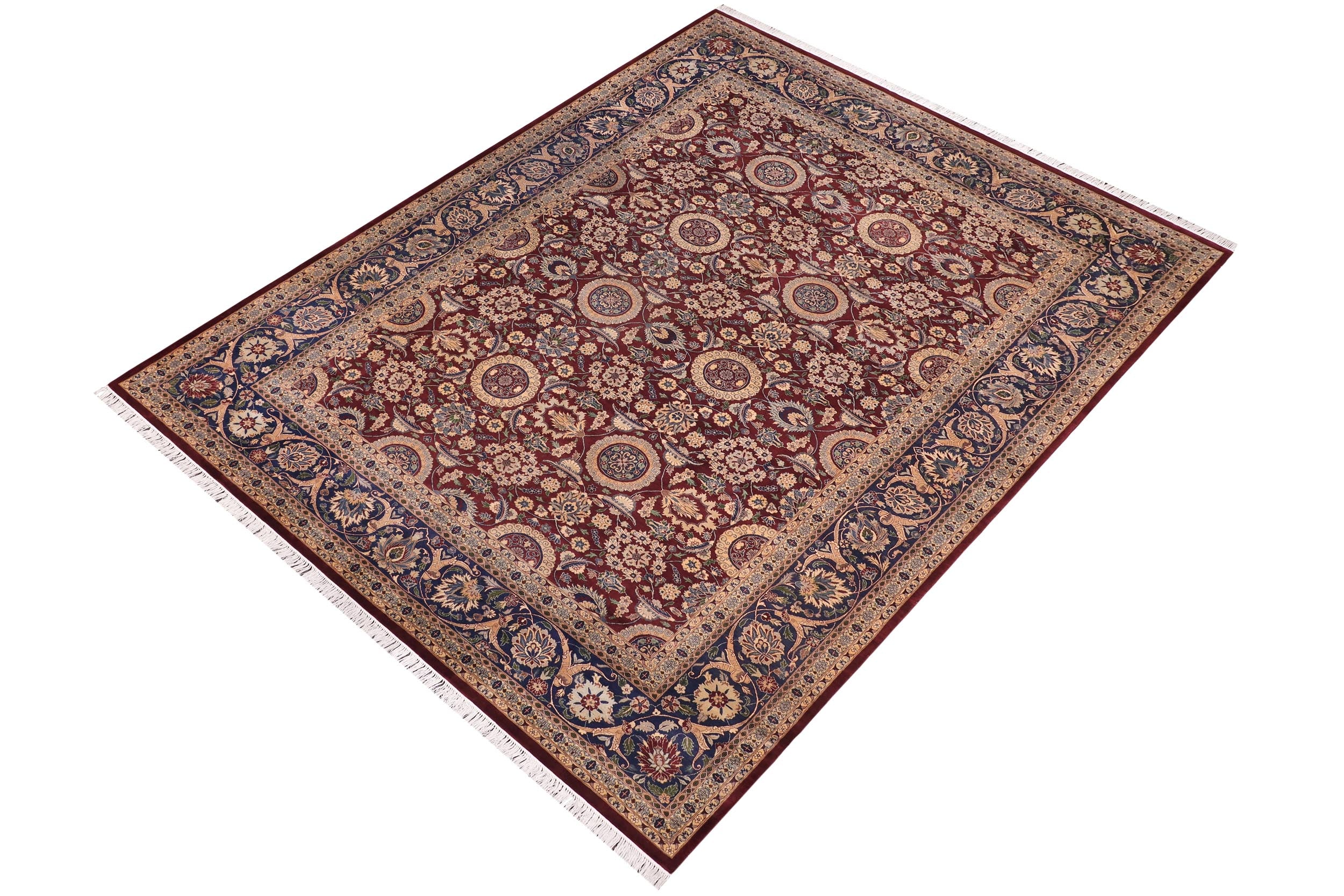 handmade Transitional Agra Tabriz Aubergine Blue Hand Knotted RECTANGLE 100% WOOL area rug 9x13