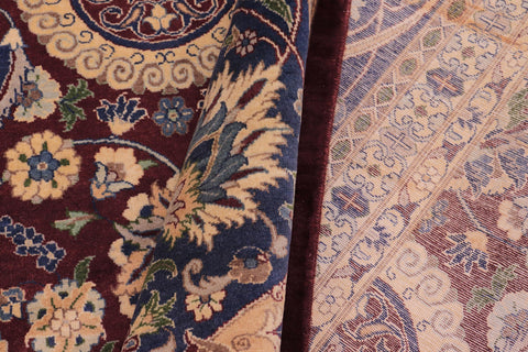 handmade Transitional Agra Tabriz Aubergine Blue Hand Knotted RECTANGLE 100% WOOL area rug 9x13