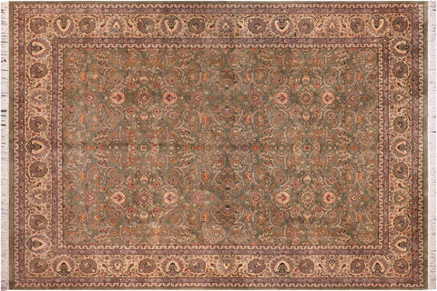 handmade Traditional Regular Lt. Green Ivory Hand Knotted RECTANGLE 100% WOOL area rug 9x12