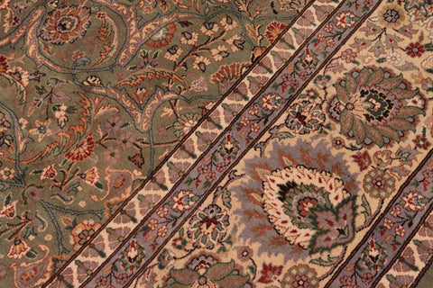 handmade Traditional Regular Lt. Green Ivory Hand Knotted RECTANGLE 100% WOOL area rug 9x12