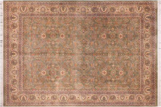 handmade Traditional Regular Lt. Green Ivory Hand Knotted RECTANGLE 100% WOOL area rug 9x12
