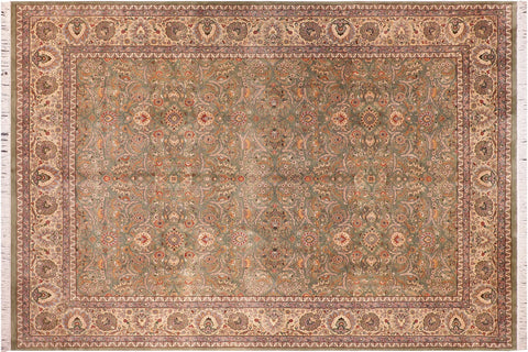 handmade Traditional Regular Lt. Green Ivory Hand Knotted RECTANGLE 100% WOOL area rug 9x12