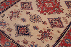 handmade Geometric Super Kazak Lt. Gold Pink Hand Knotted RECTANGLE 100% WOOL area rug 5' x 8'