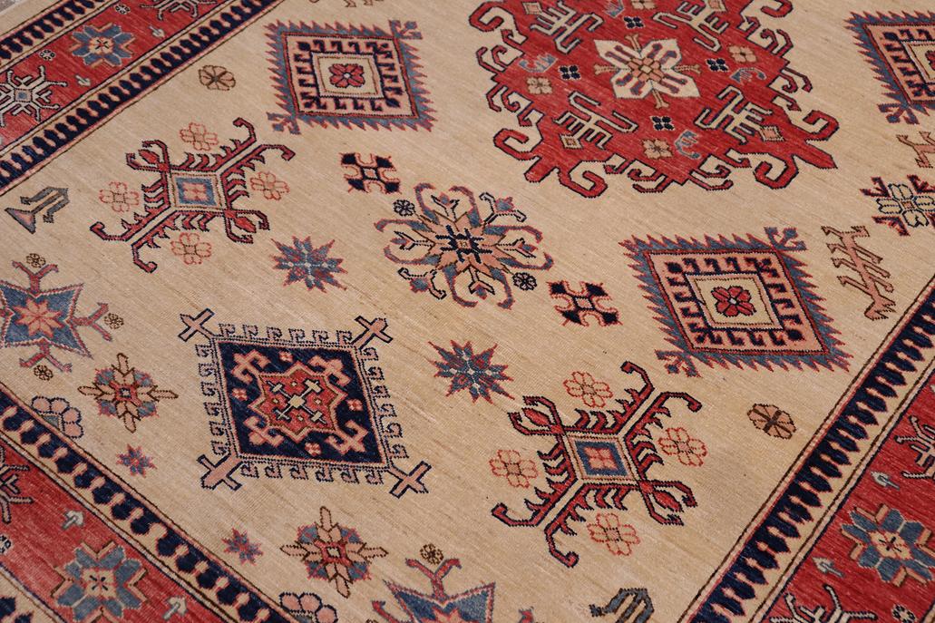 handmade Geometric Super Kazak Lt. Gold Pink Hand-made RECTANGLE 100% WOOL area rug 5x8