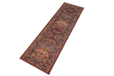 handmade Geometric Super Kazak Gray Multi Hand Knotted RUNNER 100% WOOL area rug 3' x 10'