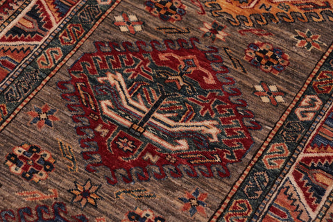 handmade Geometric Super Kazak Gray Multi Hand Knotted RUNNER 100% WOOL area rug 3' x 10'