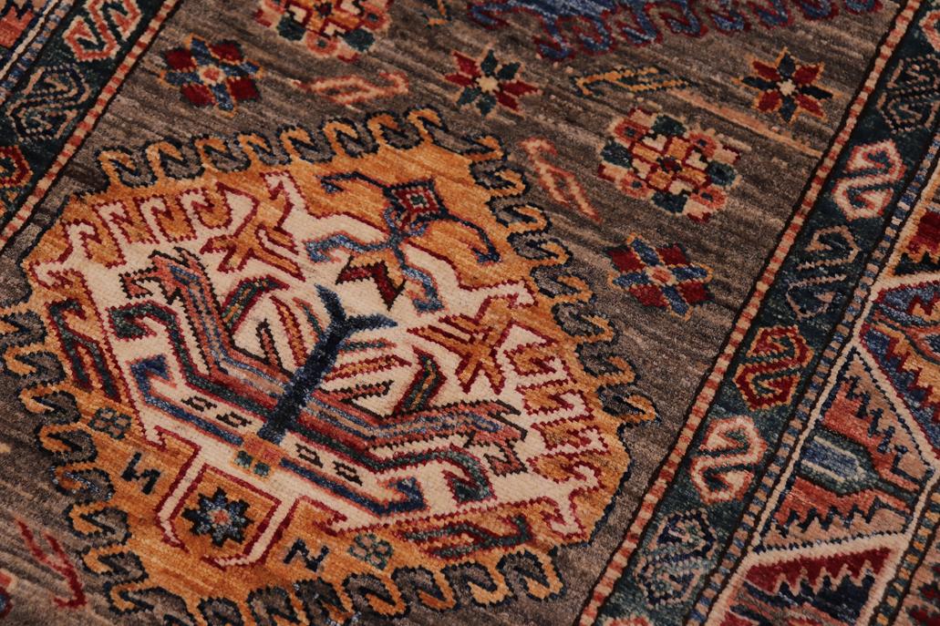 handmade Geometric Super Kazak Gray Multi Hand-made RUNNER 100% WOOL area rug 3x10